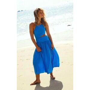Free People Suki Midi Dress Blue XL NWT Cutout Halter Boho‎ Resort Vacation